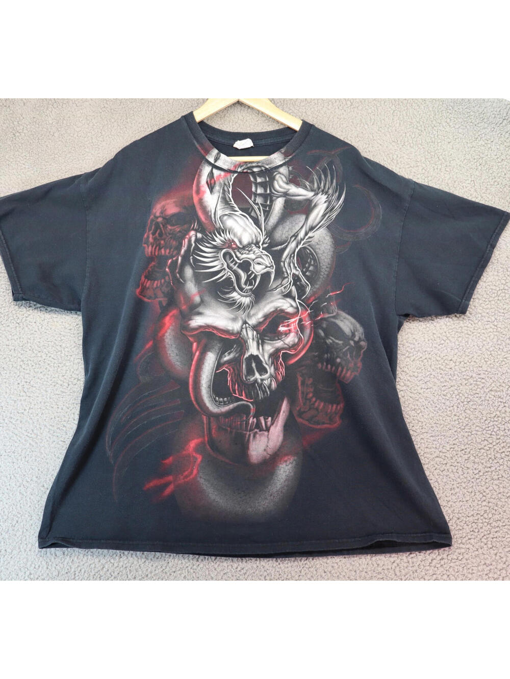 Vtg Shirt Rock Skull Dragon Grunge Smoke 2xl Pinkman y2k